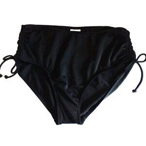Caribbean Joe High Rise Swim Bottoms Black Tummy Control Tie Sides - 16  NWT